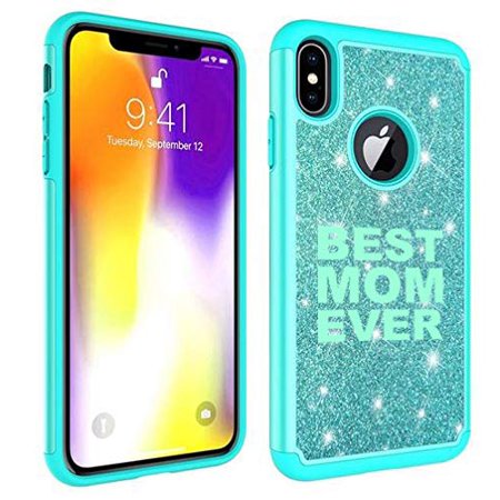 Glitter Bling Sparkle Shockproof Protective Hard Soft Case Cover for Apple iPhone Best Mom Ever (Light Blue, for Apple iPhone 6 / iPhone (Best Qr Reader For Iphone)