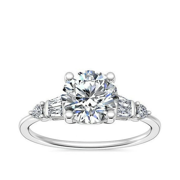 1.00 Ct Beautiful Classy Solitaire with Accents Round Shape Real Diamod Engagement Ring for her Solid 14K White Gold Size 7