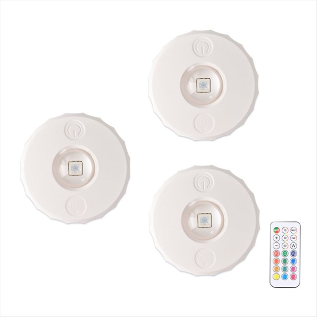 Puck Lights LED RGB Dimmable Under Cabinet Lighting with Remote Wireless Hill Sensing Spotlight for Wine Cabinet 3PCS,3 x LED Night Lights 1 x Remote control 1 x USB Cables,White