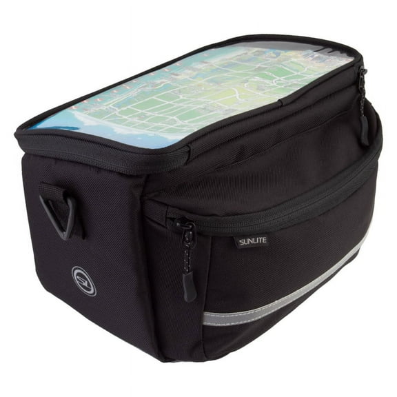 Sunlite Handlebar Mount Map Bag 350 c.i. Black w/ Zipper Pocket & Shoulder Strap