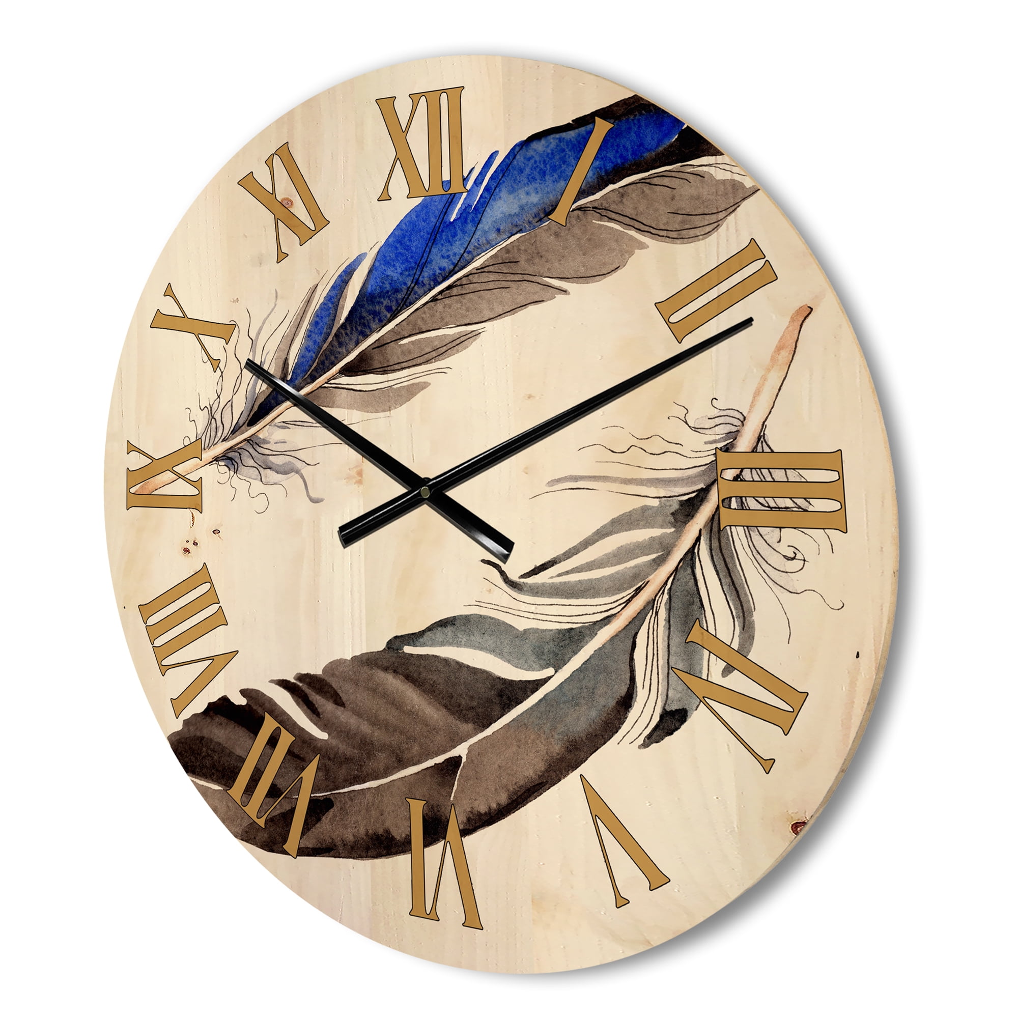 Designart 'Colourful Boho Art Feathers III' Bohemian & Eclectic Wood Wall Clock