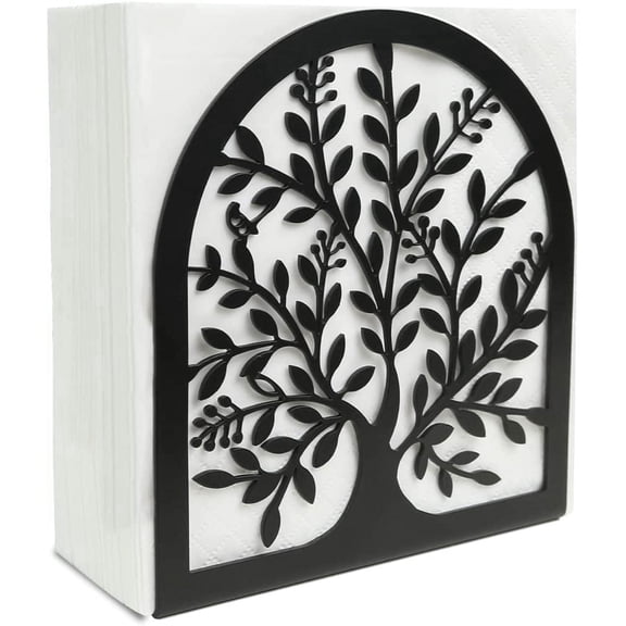 Napkin Holder for Tables, Vintage Metal Freestanding Tissue Dispenser, Black Cast Iron Vertical Tabletop Paper Napkin Holder Stand for Dinner Home Kitchen Restaurant Picnic Party (Tree of Life)