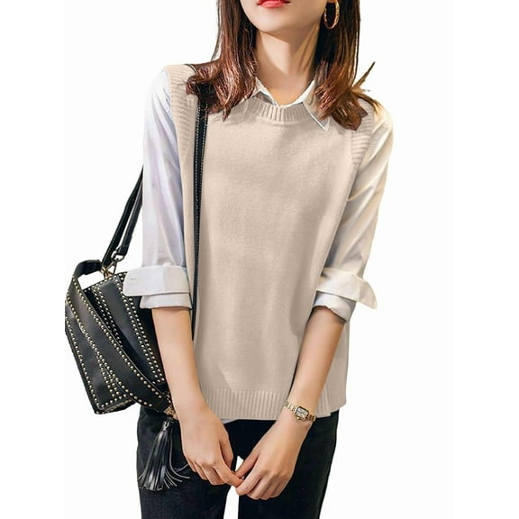 Women'S Round Neck Sleeveless Pullover Ribbed Knit Sweater Vest Top  M