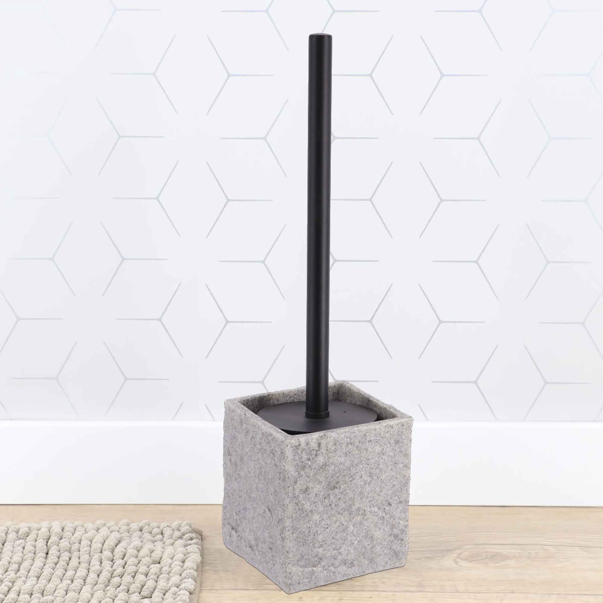 Gray Stone Effect Square Toilet Brush and Holder Set