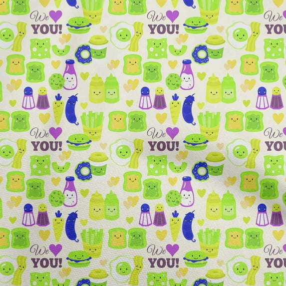 oneOone Polyester Spandex Light Yellow Fabric Breakfast Craft Projects Decor Fabric Printed By The Yard 56 Inch Wide