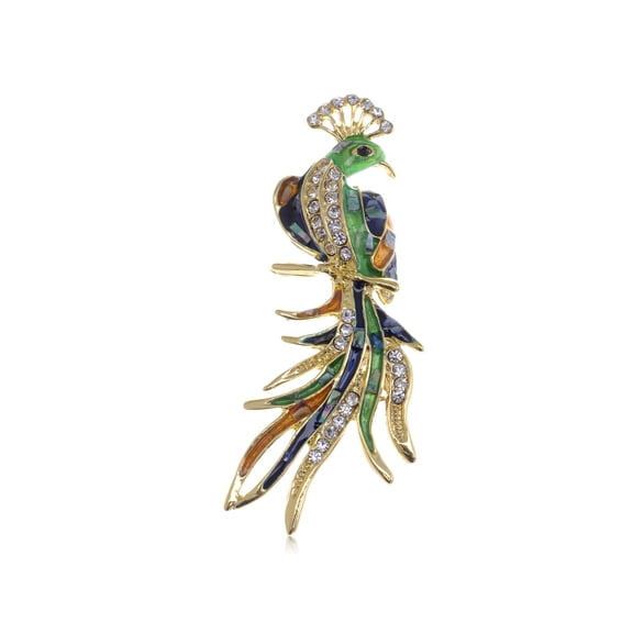 Vintage Gold Tone Crystal Rhinestone Enamel Peacock Jewelry Pin Brooch