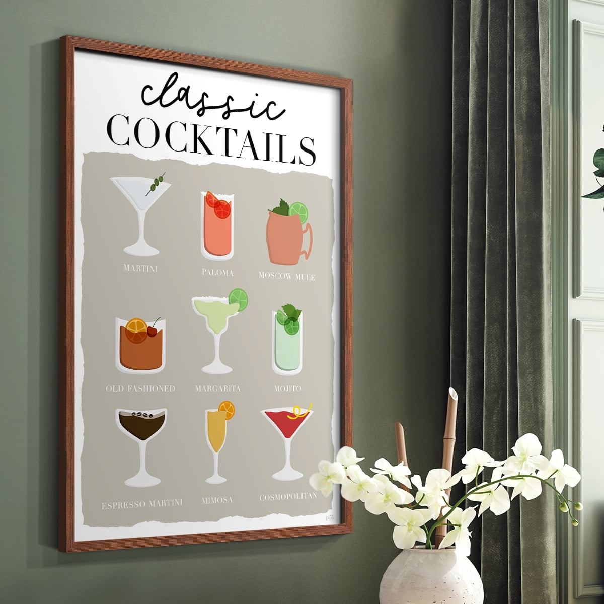 Classic Cocktails in Paper Solid Wood 8 x 10 Framed Print