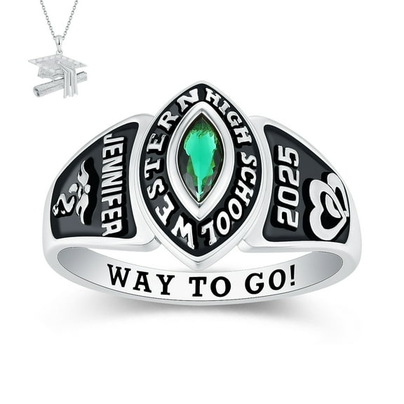 USA Mementos Custom Women's Class Rings Sterling Silver for High School & College Graduation-Journey