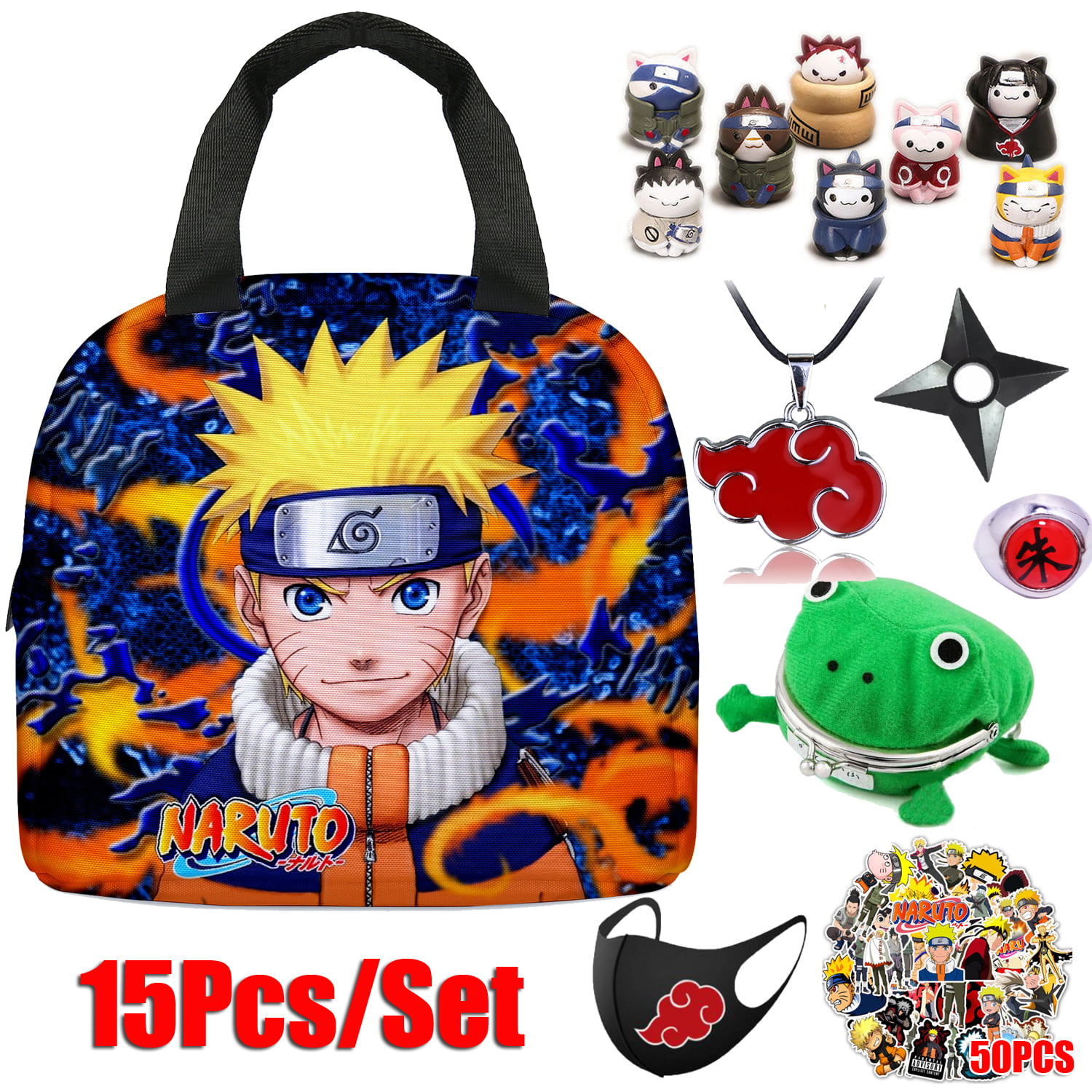 Bracelets Face Masks Naruto Stickers Including Naruto Drawstring Bag Backpack Keychain Phone Ring Holder Naruto Gift Sets Button Pins Lanyard Lomo Cards Black 