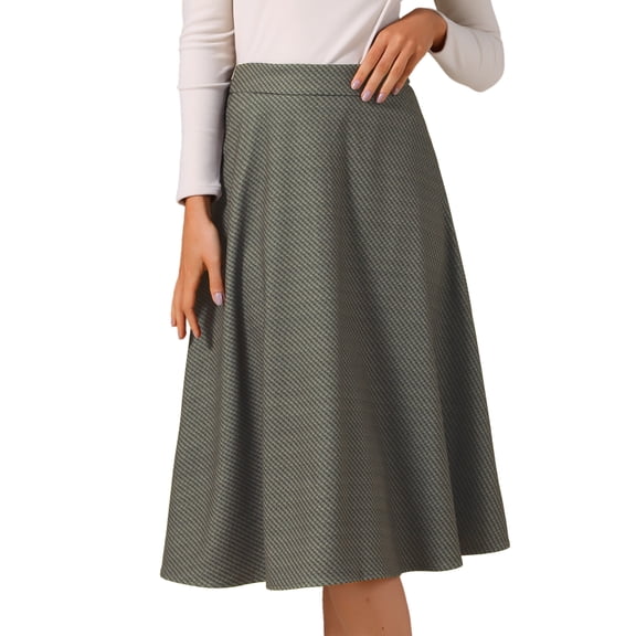 DARING DIVA Women's Houndstooth Plaid Midi Skirt Vintage A-Line Skirts X-Small Coffee