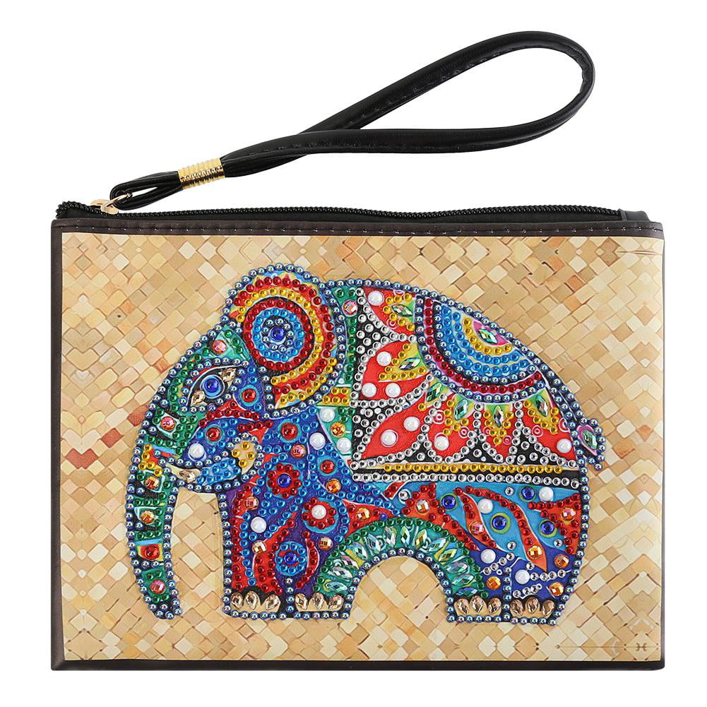 Elephant On The Sahara Sunset Painting Coin Pouch Clutch Purse Wristlet Wallet Phone Card Holder Handbag