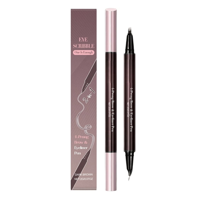 Lápiz de cejas microblading resistente al agua 2 en 1, punta de pincel con 4 puntas de horquilla para cejas con aspecto de pelo natural, maquillaje de cejas, lápiz de cejas de 2 ml.