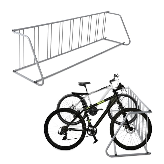 Porte-vélo Autoportant sur Pied Unilatéral – Support de Rangement Robuste pour 9 Vélos, Conception à Grille de Sol pour Garage, Organisation Intérieure/extérieure, Rue, Cour, Événements, Gris / Simple Face pour 9 Voitures