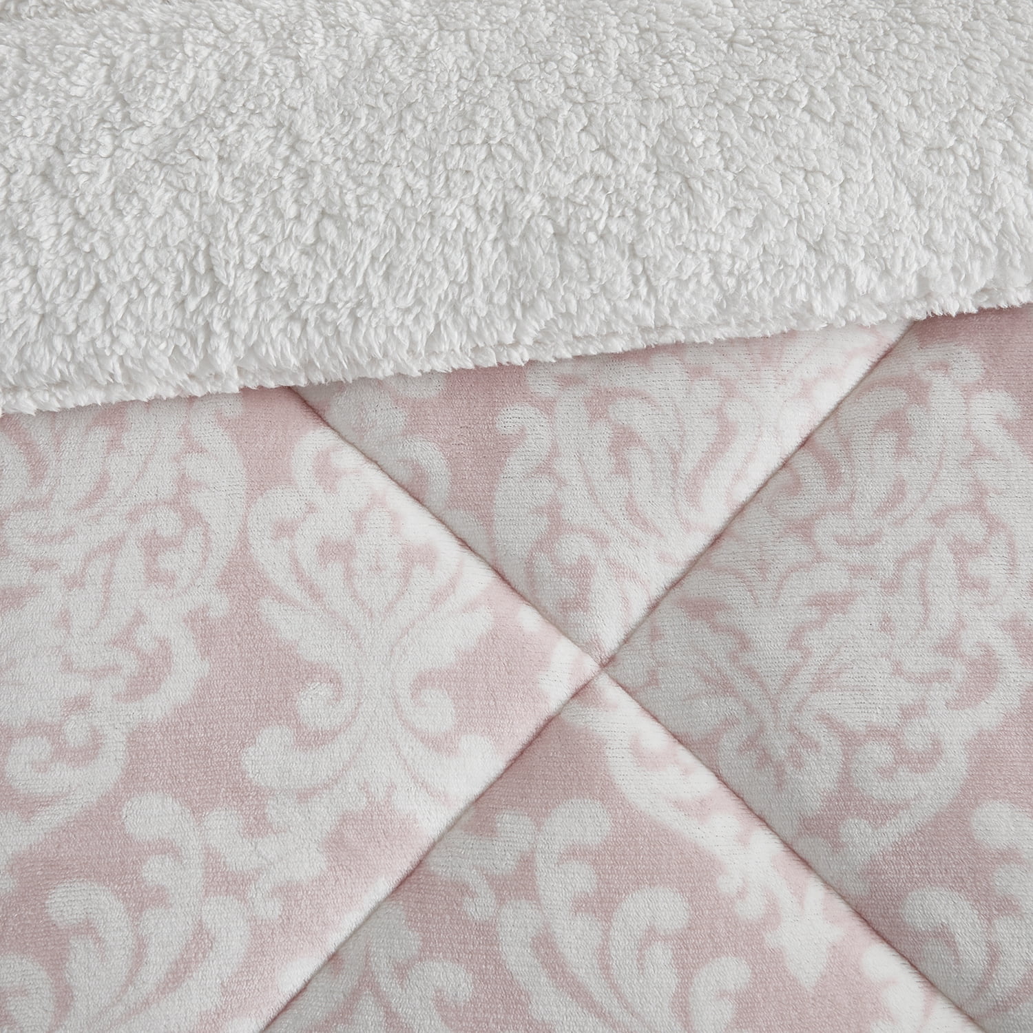 Cedar Court Hyde Damask Blush 3-Piece Ultra Plush/Sherpa Comforter Set - King