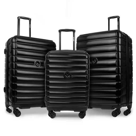 3 Piece Luggage Set PC Hard Shell Expandable Luggage with Spinner Wheels & TSA Lock,Lightweight Hardside Travel Suitcase 20"/25"/29", Black, LA13601