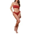 thumbnail image 2 of INSPIRE CHIC Women's Bandeau Drawstring Side Tie Ribbed Bikini Sets 2 Piece Strapless Top Triangle Bottom Swimwear Bathing Suits Small Red, 2 of 5