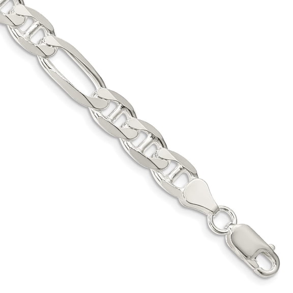 Auriga Fine Jewelry 925 Sterling Silver 7.5mm Figaro Anchor Chain Bracelet 7inch for Women