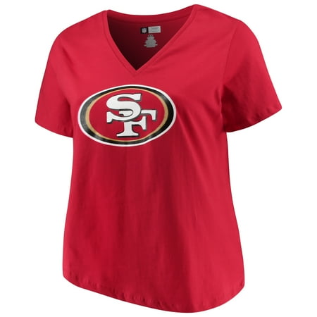 - Women's Majestic Scarlet San Francisco 49ers Plus Size Logo V-Neck T-Shirt