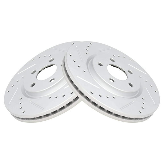 TRQ Front Performance Brake Rotors Set Premium G-Coated Cross Drilled & Slotted Fits Select 2003-2009 Chrysler PT Cruiser 2003-2005 Dodge Neon