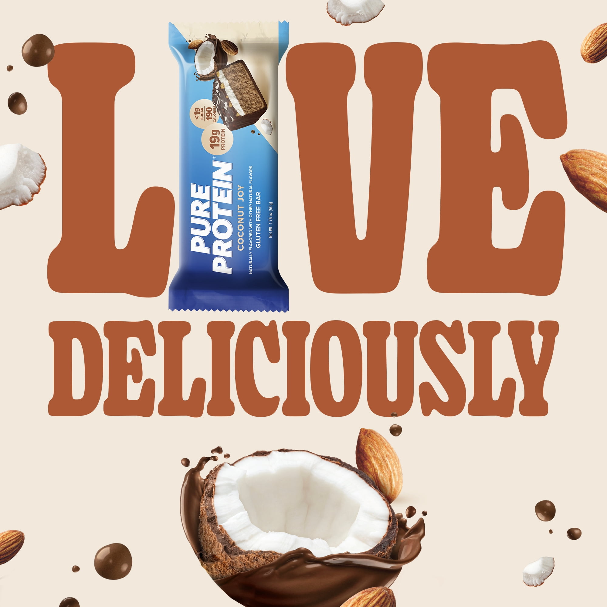 Pure Protein Bars, Coconut Joy, Gluten Free, 19g Protein, 1.76 oz, 4 Count