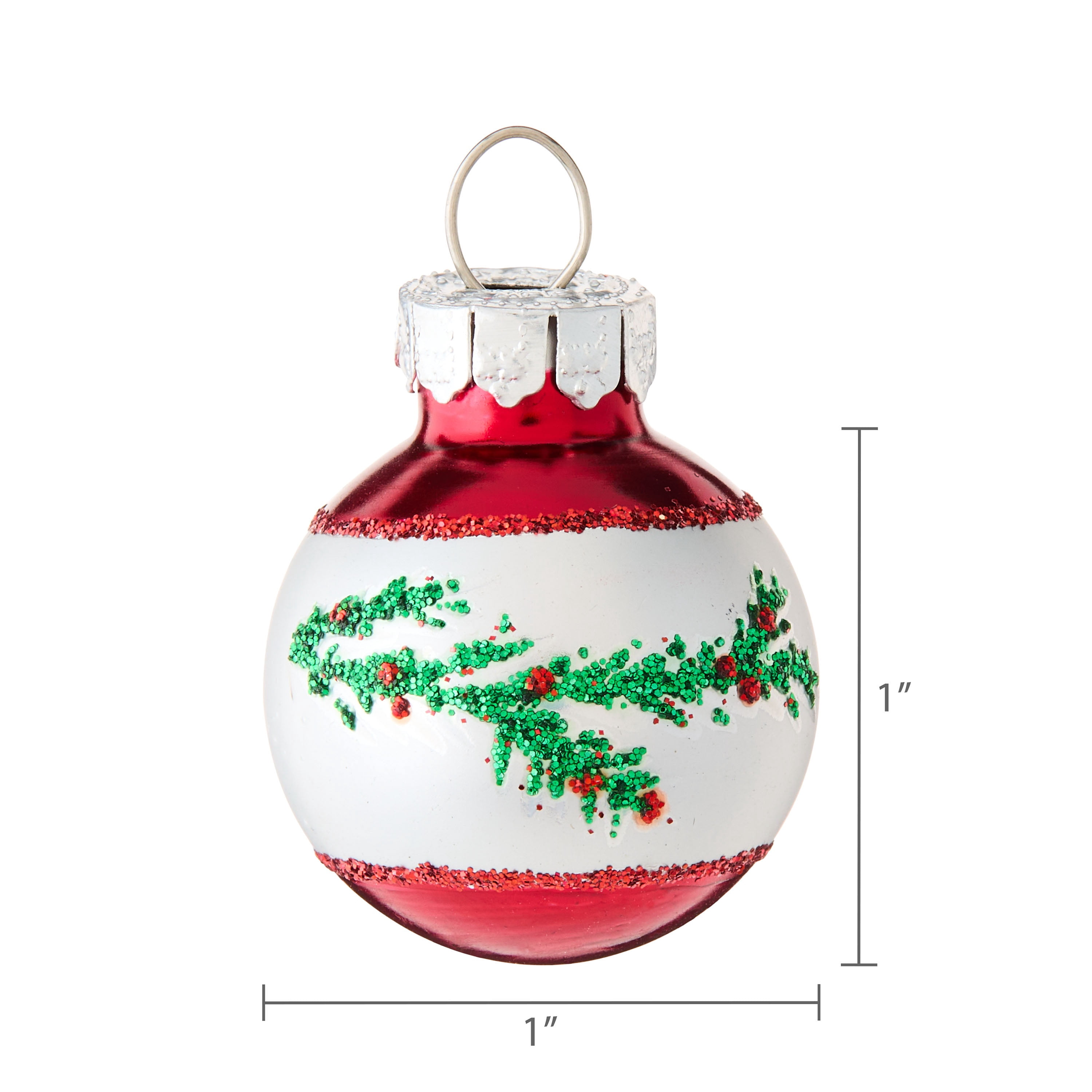 16-Count Red/Green/White Mini Glass Christmas Ornaments, 1", by Holiday Time