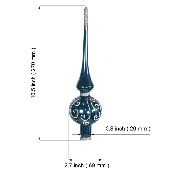 Blue Green Glossy Glass Christmas Tree Topper. Made in Czech Republic.