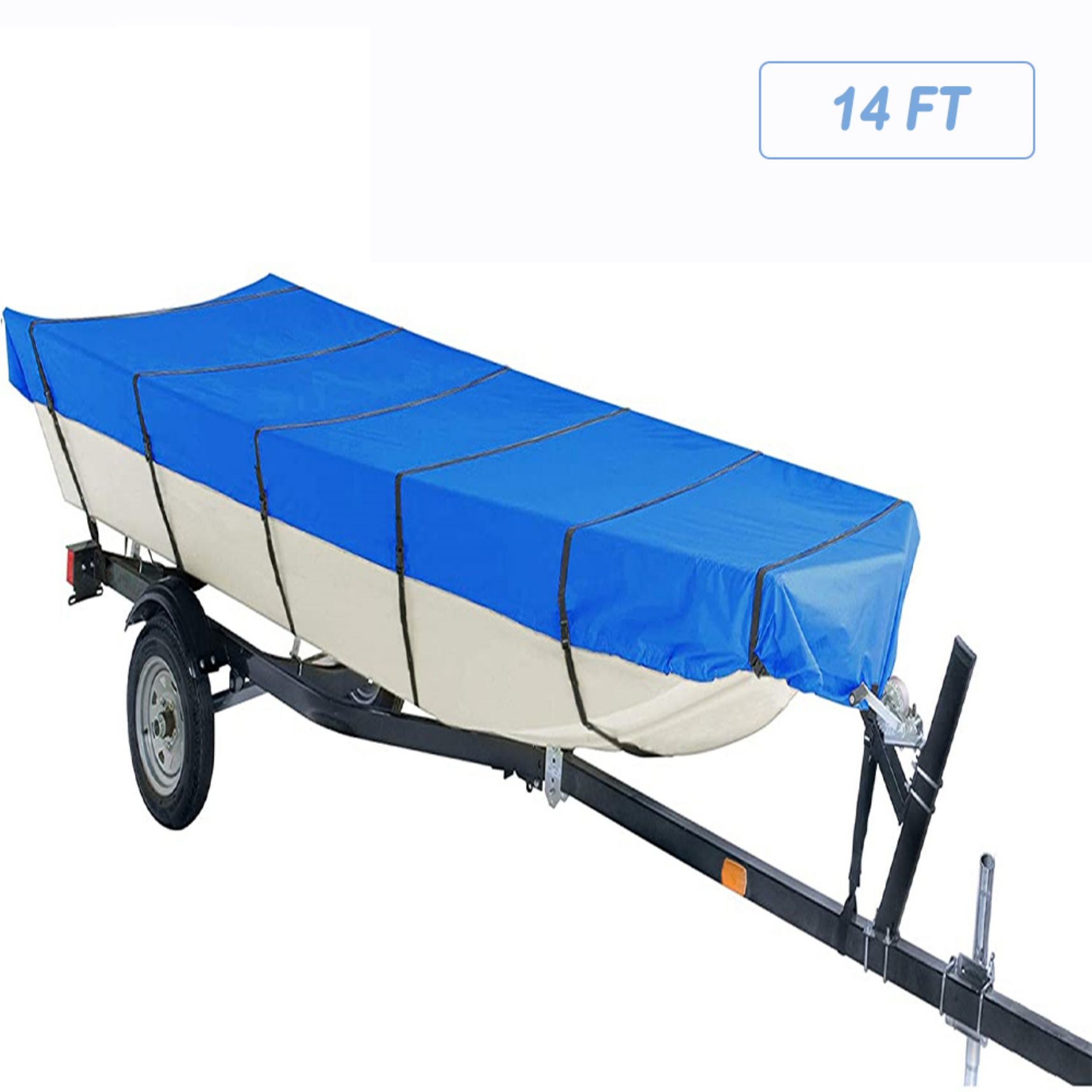 14FT x 70" 210D Marine Grade Boat Cover， Waterproof HeavyDuty