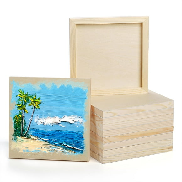 10 Pack Birch Wooden Cradled Painting Panel Canvas Boards - 8 x 8 Inches Unfinished Wood Panels for Watercolor, Arts, DIY Crafts - Easel Display, Use with Oils, Acrylics - Bulk Art Supplies