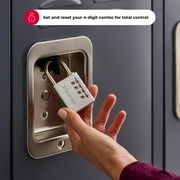 Master Lock 4-Digit Resettable Combination Padlock, Solid Metal Body, Nickel Plated Shackle, School Locker Security