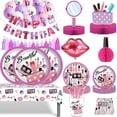 thumbnail image 2 of Suministros de maquillaje para Spa para fiestas, vajilla desechable cosmética, platos, vasos, servilletas, globos para niñas y mujeres, decoración de fiesta de cumpleaños, 2 of 4