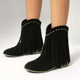 thumbnail image 6 of Wensltd Fall Shoes for Women Fashion Casual Trendy Winter Chunky Heel Tassel Suede Ankle Boots Black, 6 of 8