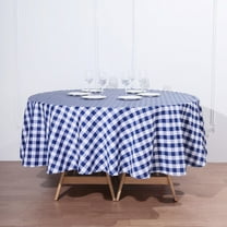Efavormart Perfect Picnic Inspired White/Navy Blue Checkered 90" Round Polyester Tablecloths For Party Event Decor
