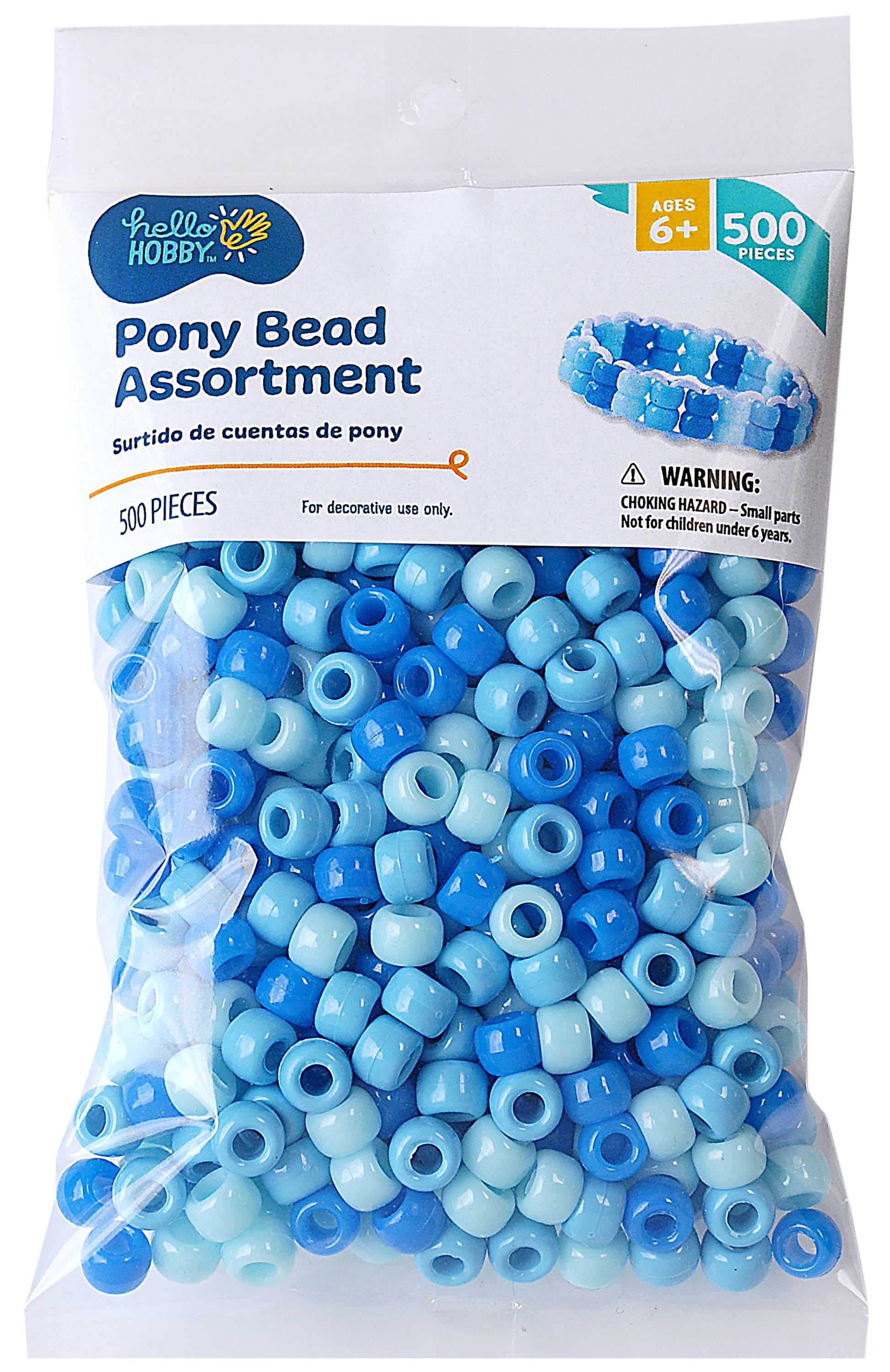(3 pack) Hello Hobby Pony Bead Mix, Blue, 500 Pieces, Plastic Craft Beads for Jewelry Making and DIY Projects