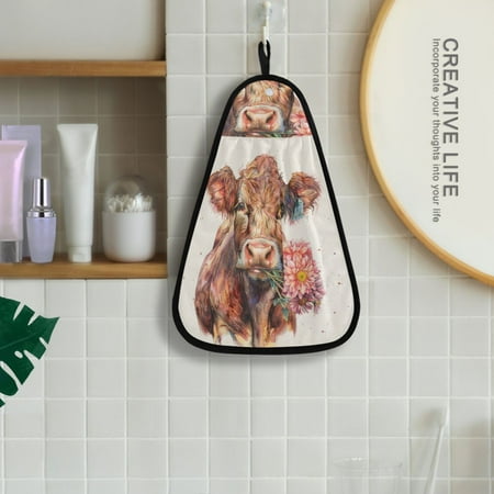 

Cow and Flower Hanging Towel Kitchen Hand Towel Bathroom Absorbent Towel Machine Washable Quick Dry Dishcloths