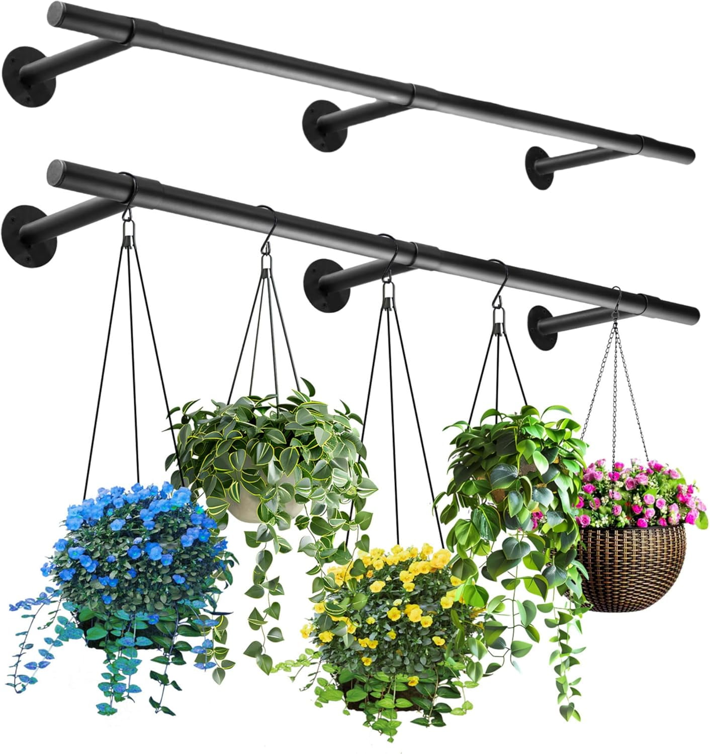 2 pcs Hanging Planters Rod – Plant Hanger Indoor for Window Ceiling, Hanging Plant Shelf for Wall Planter House Plants, Plant Shelves Metal Holder Bar 47.5In (Pots, Plants, Chains not Included)