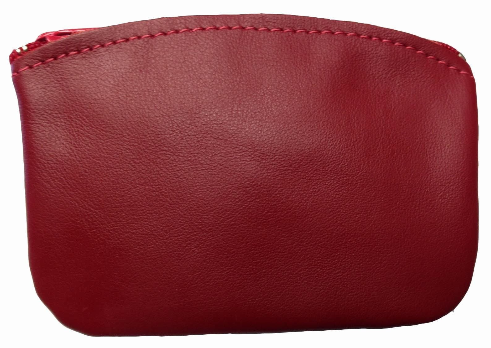 Leather Medium Zippered Coin Pouch Change Holder USA Made, Red