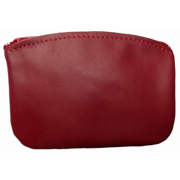 Leather Medium Zippered Coin Pouch Change Holder USA Made, Red