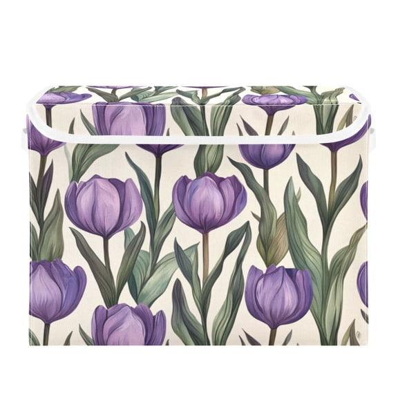 Storage Box With Lid 16.5x12.6x11.8In Foldable Stacked Household Storage Box Purple Tulip1