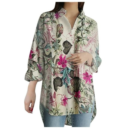

Womens Tops And Blouses Womens Tops Dressy Casual Clearance Women s New Shirt Striped Printing Slit Long Sleeve Button Casual Loose Fit Top Flannel Shirts for Women