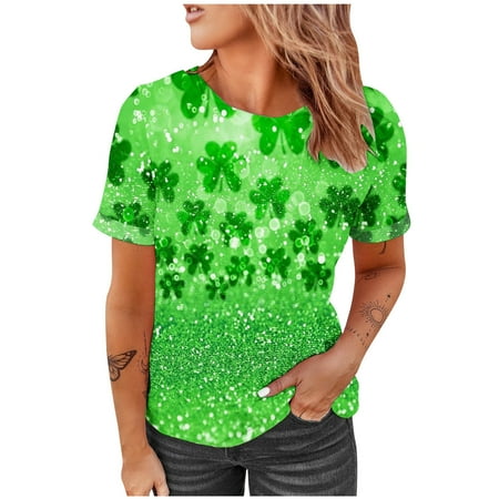 

YFPWM Women s Tunic Tops Plus Size Corset Top Business Causal Tops Summer Chiffon Blouse Smocked Swiss Dot Blouse St. Patrick s Day Round Neck Print Shirts Short Sleeve Summer T Shirt