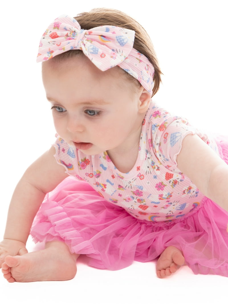 Hello Kitty Baby Girl Allover Print Tutu Dress with Matching Bow