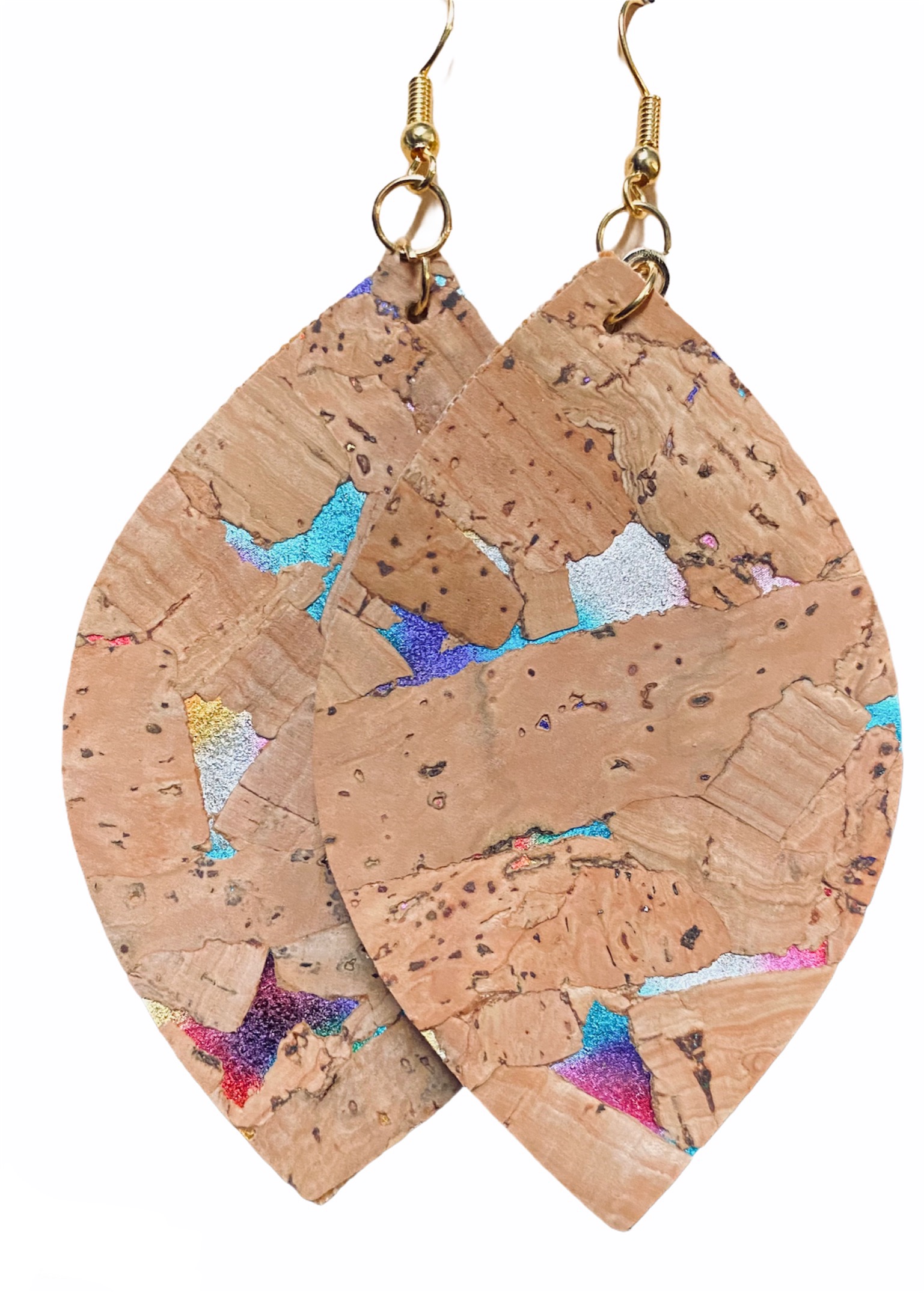 Cork Earrings Natural Cork and Leather Squared Patterned Earrings Leather Earrings