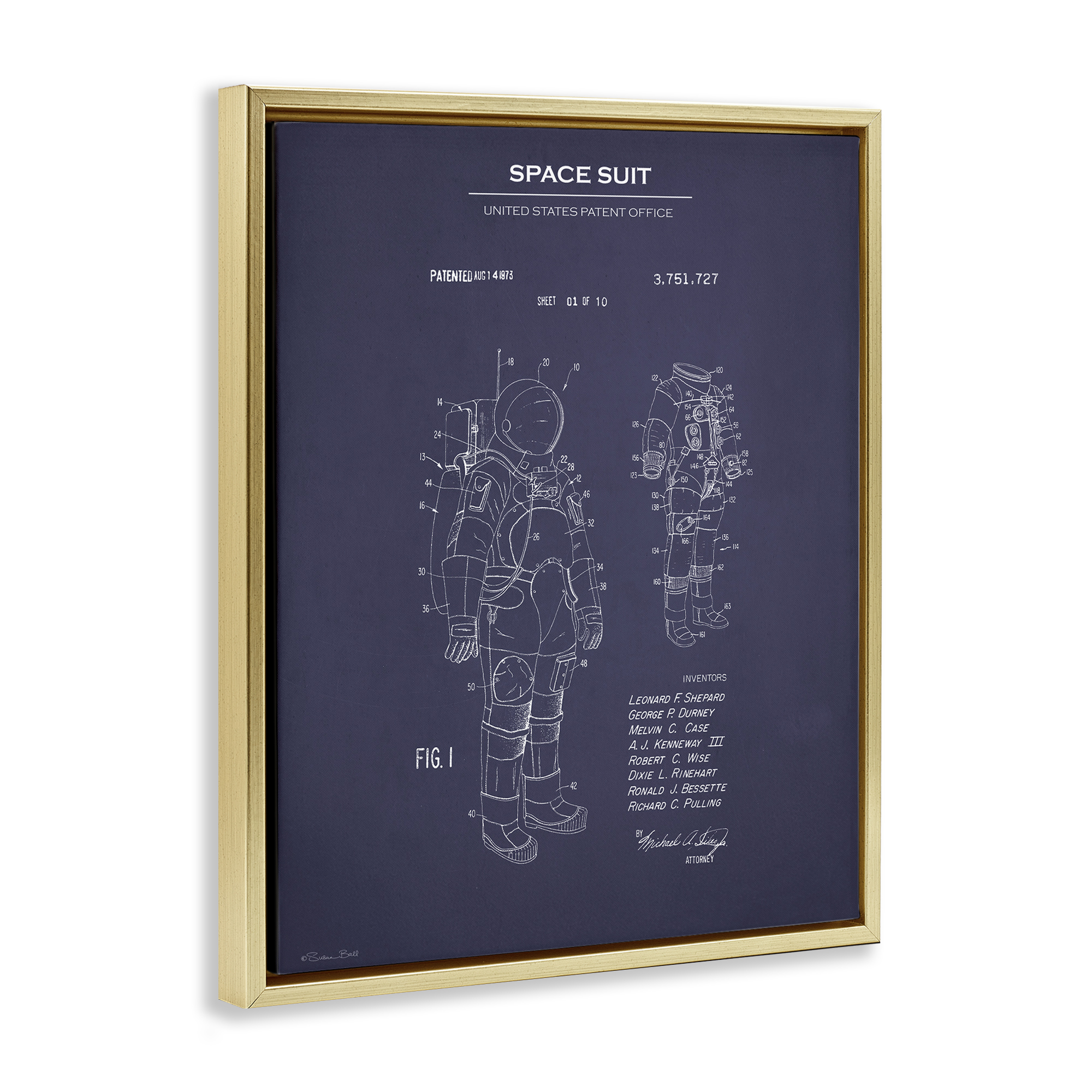 Stupell Industries Space Suit Blueprint Novelty Painting Gold Floater Framed Art Print Wall Art, 25 x 31