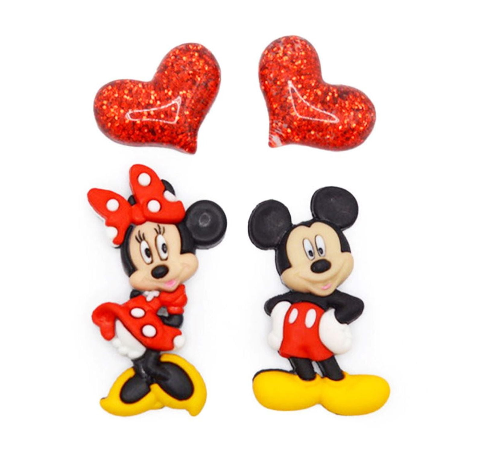 (2 pack) Disney Buttons, Mickey and Minnie, Sewing Fasteners, Multi-Color, 4 Pieces
