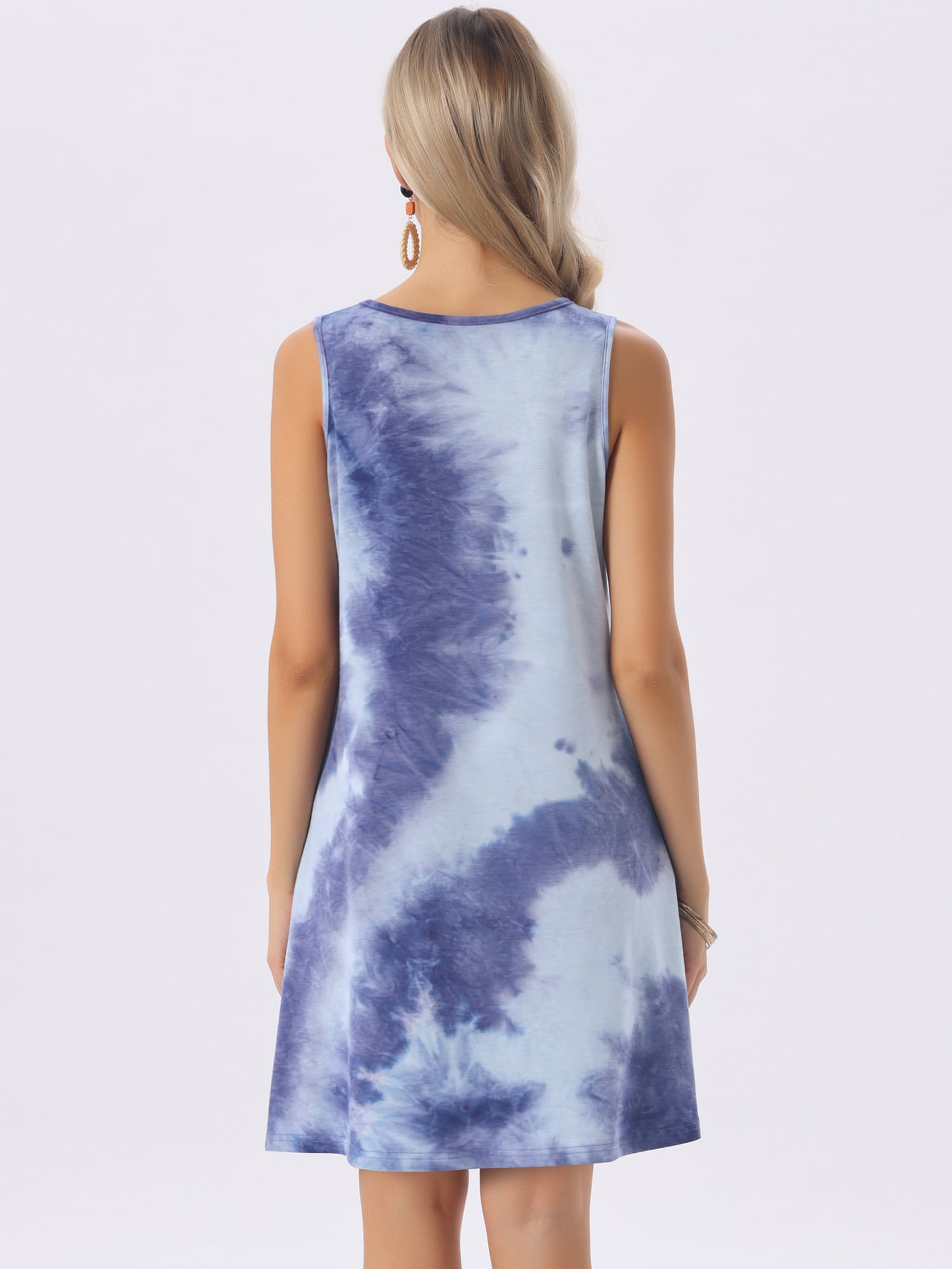DARING DIVA Tie Dye Tank Dress Sleeveless Pockets Dress Large Tie Dye Dark Blue