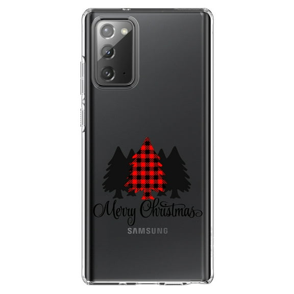 DistinctInk Clear Shockproof Hybrid Case for Galaxy Note 20 ULTRA (6.9" Screen) - TPU Bumper Acrylic Back Tempered Glass Screen Protector - Merry Christmas Plaid Tree