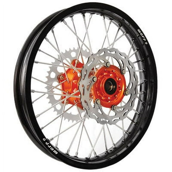 Warp 9 Complete Wheel Kit - Rear 19 x 2.15 Black Rim/Orange Hub/Silver Spokes and Nipples for Husqvarna FE 501 S 2015-2016
