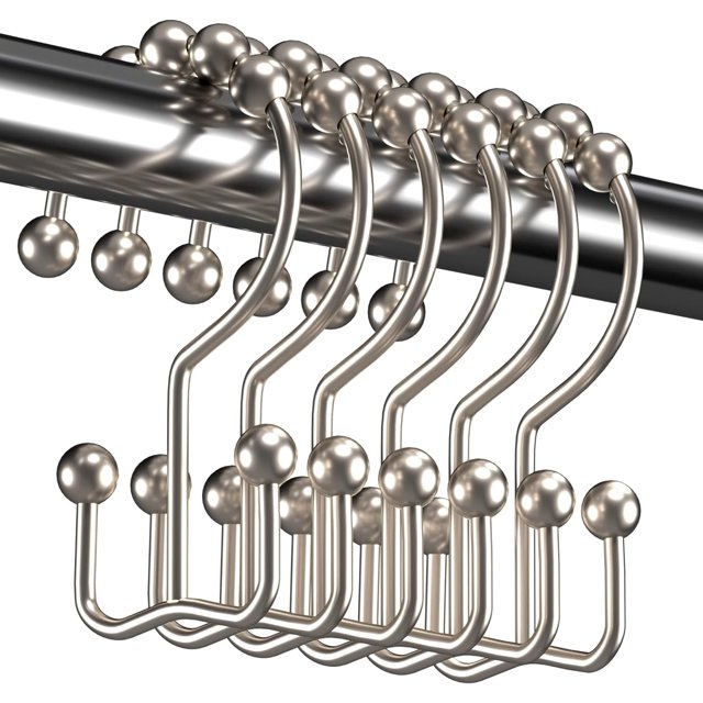 Set of 12 Shower Curtain Hooks, Shower Curtain Rings, Double Glides, Shower Hooks, Rings for Bathroom