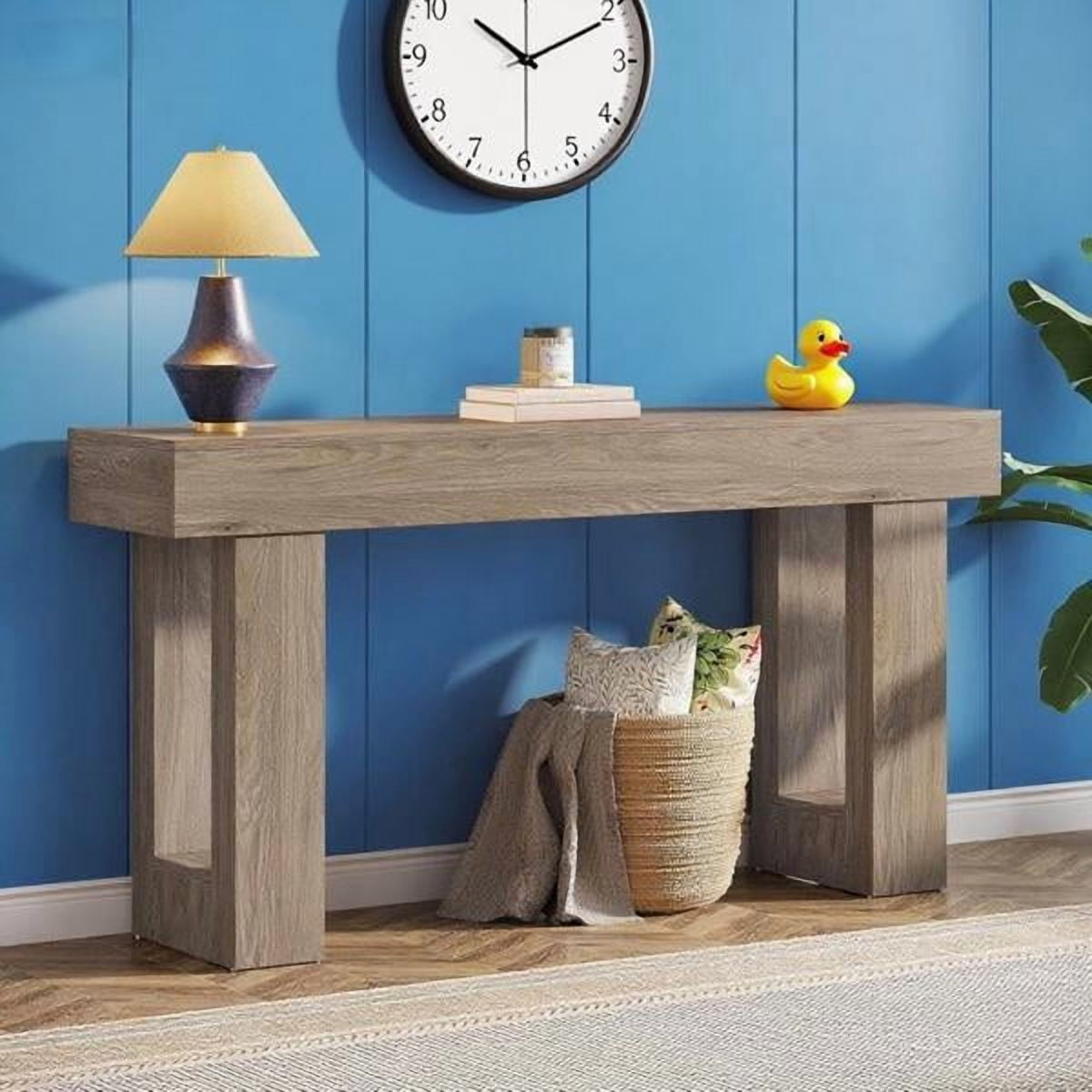 63" Farmhouse Console Table, Rustic Hallway Entryway Table, Engineered Wood MDF, Sturdy with Foot Pads, for Living Room Sofa Hallway, Gray