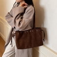 thumbnail image 3 of Suede Shoulder Bag Vintage Drawstring Medium Handbag Slouchy Purse, 3 of 7